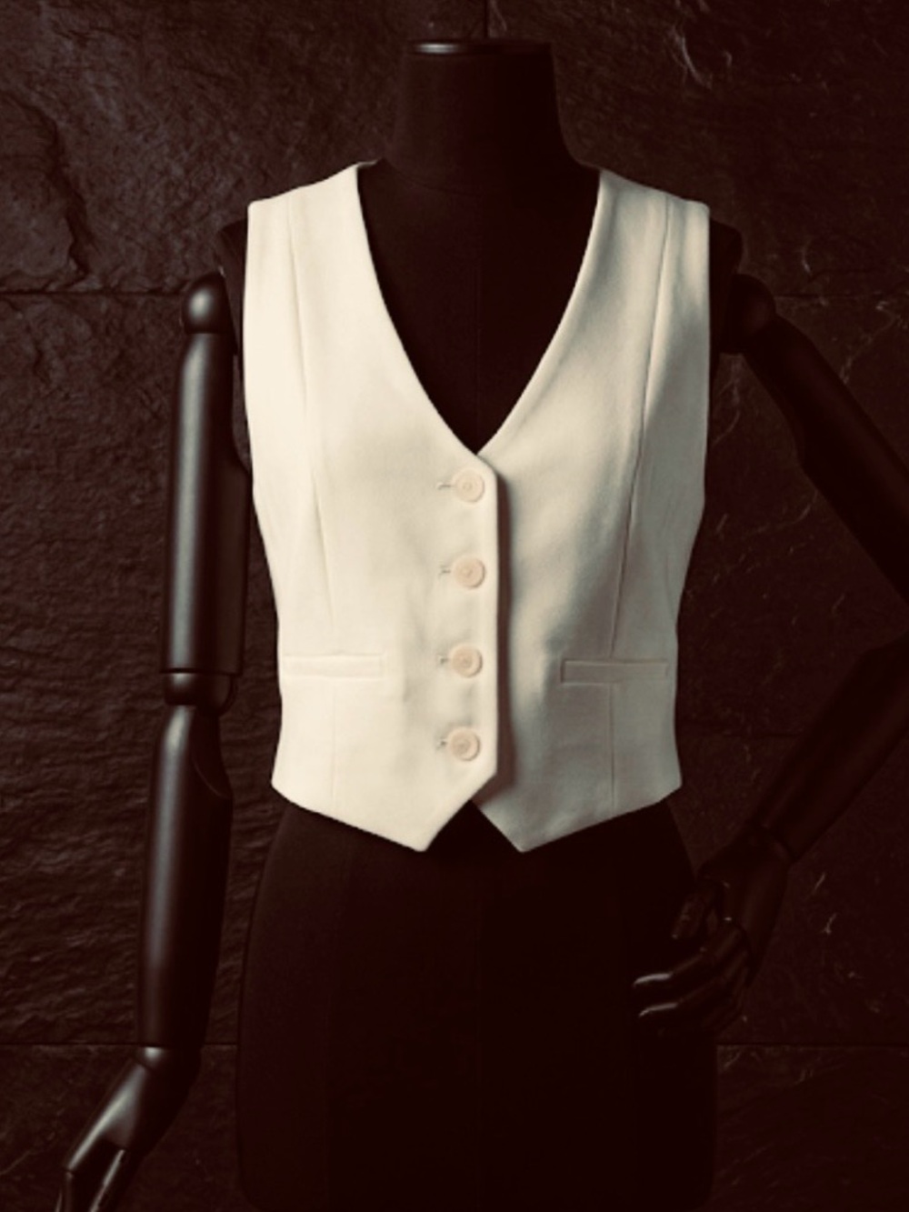 Zara Button-Front Women's Cream Vest